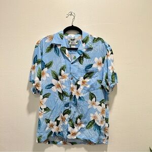 Super Soft Blue Floral Hawaiian Shirt Men Size M